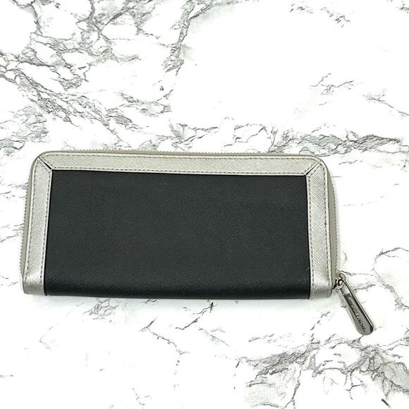 New MICHAEL KORS BLACK/SILVER TRAVEL CONTINENTAL LEATHER WALLET - Picture 6 of 11